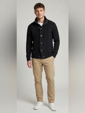 Jack & Jones Black Cable-Knit Button Cardigan